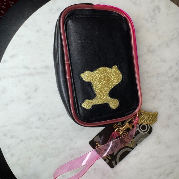 NWT LOOOQ NYC‎ Pouch Wristlet Gold Poodle Mirror Black Pink Trim Travel Case - Picture 5 of 6